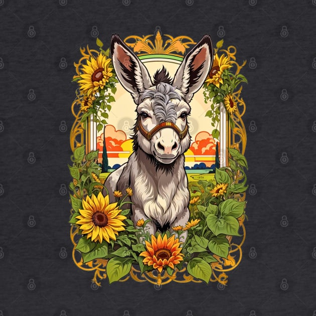 Cute little Donkey in the sunflower field retro vintage design by Neon City Bazaar